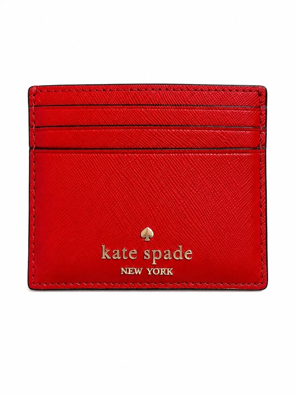 Kate Spade Red Saffiano Leather Card Holder with Gold Logo NWOT